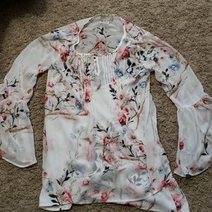 Joan Vass bell sleeve floral  blouse -M